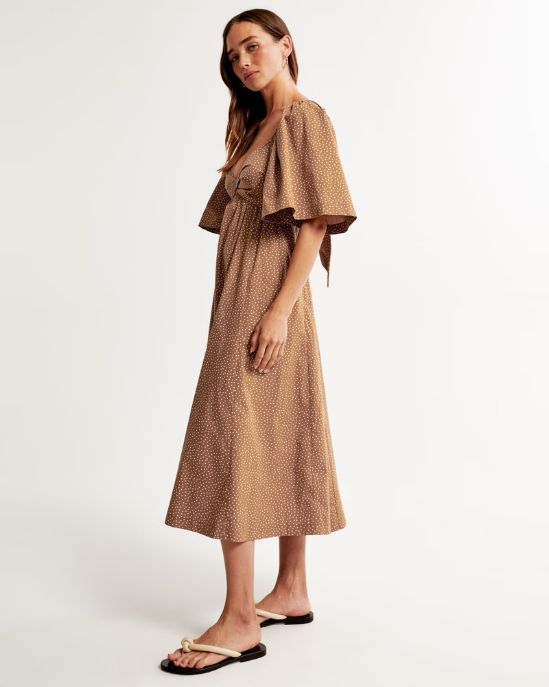 Angel Sleeve Twist-Front Midi Dress | Abercrombie & Fitch (US)