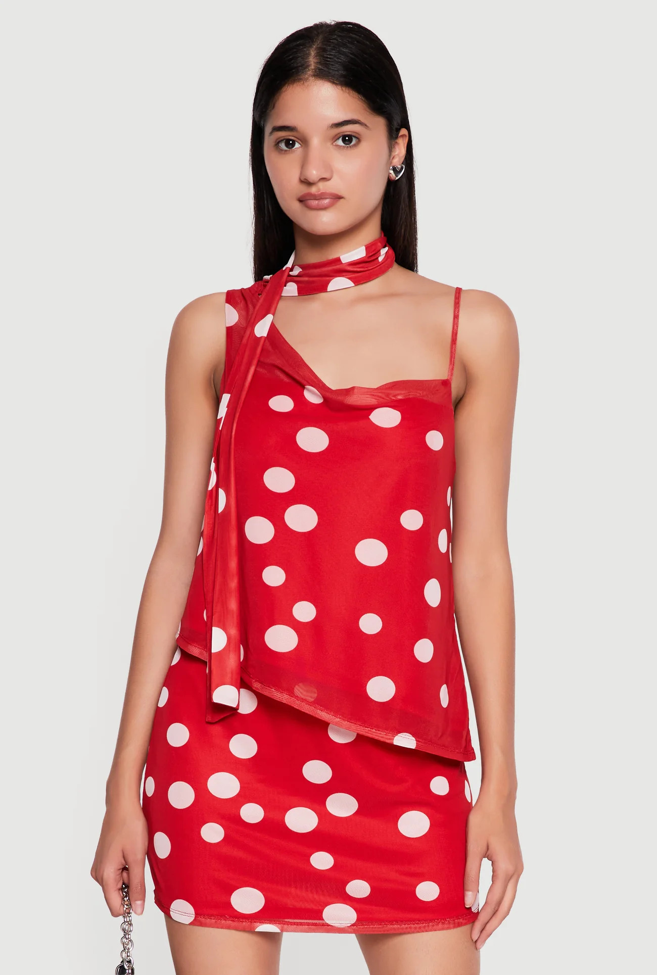 Polka Dot Mesh Scarf Detail Cowl Neck Blouse | Rainbow Shops