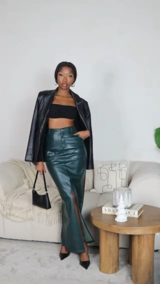 Asos, Revolve, Zara, Steve madden, party outfit, Christmas party outfits, leather skirt, leather maxi skirt, shoulder bag, black bodysuit, cut out top, leather blazer, black pumps, sling back pumps, outfit ideas, style inspiration 

#LTKstyletip #LTKeurope #LTKSeasonal