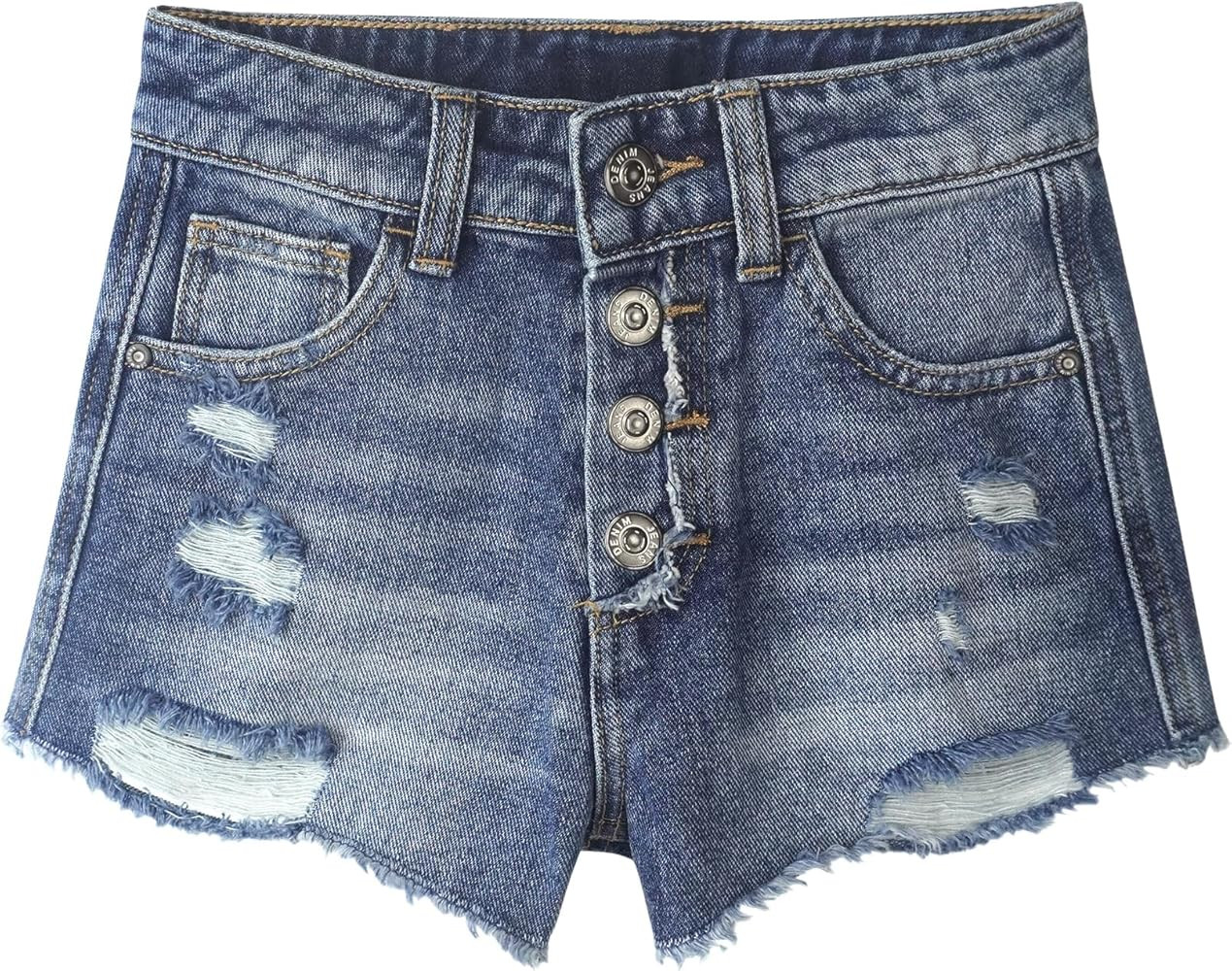 KIDSCOOL SPACE Girls Slim-fit Denim Shorts,Elastic Band Inside Ripped High-Cut Raw Hem Hot Jean S... | Amazon (US)