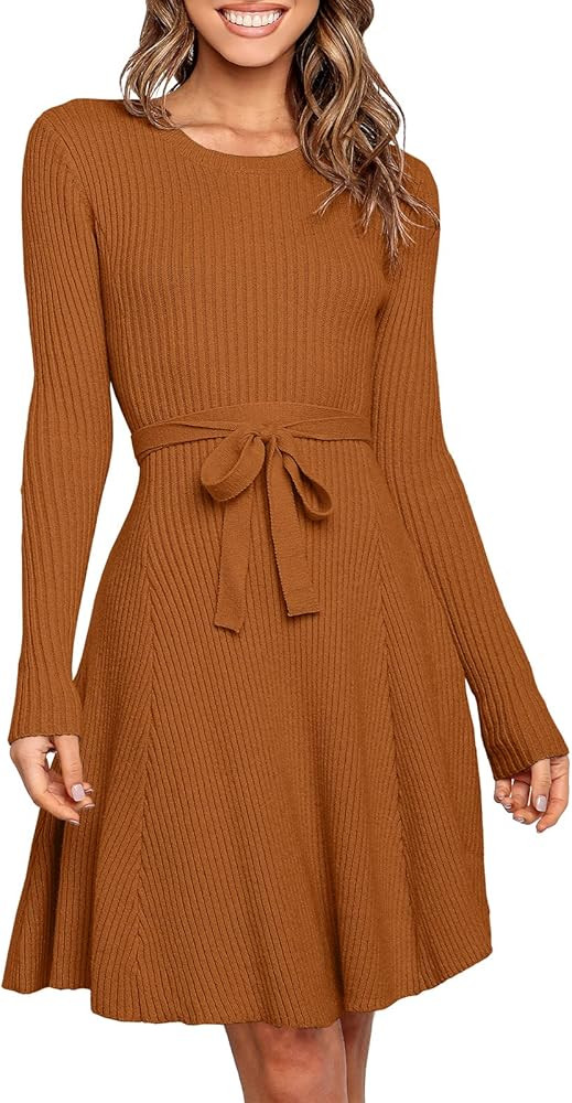 ANRABESS Midi Dress A-Line Swing Bodycon Sweater Dress | Amazon (US)