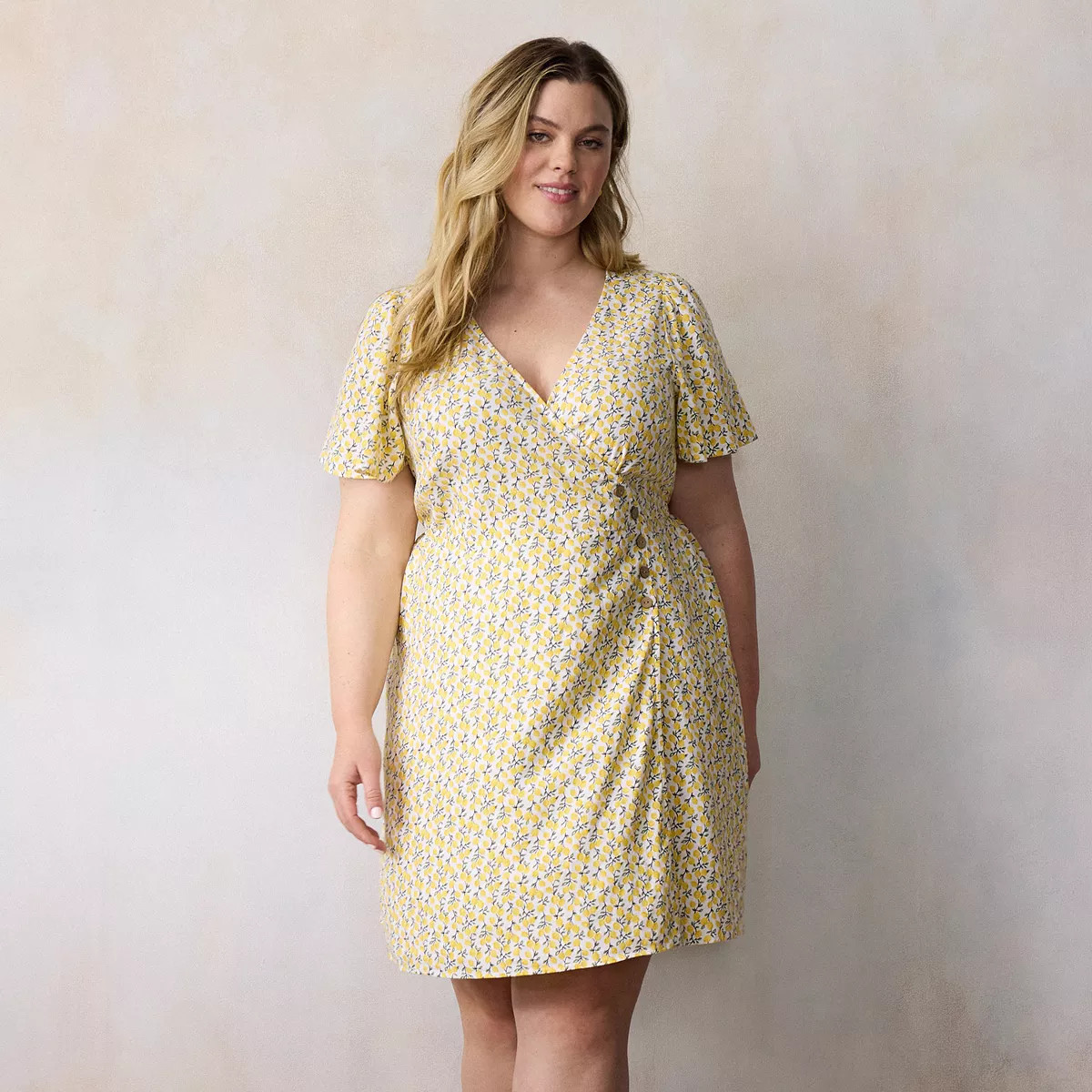 Plus Size LC Lauren Conrad Button Wrap Mini Dress, Women's, Size: 1XL, White Lively Lemons | Kohl's