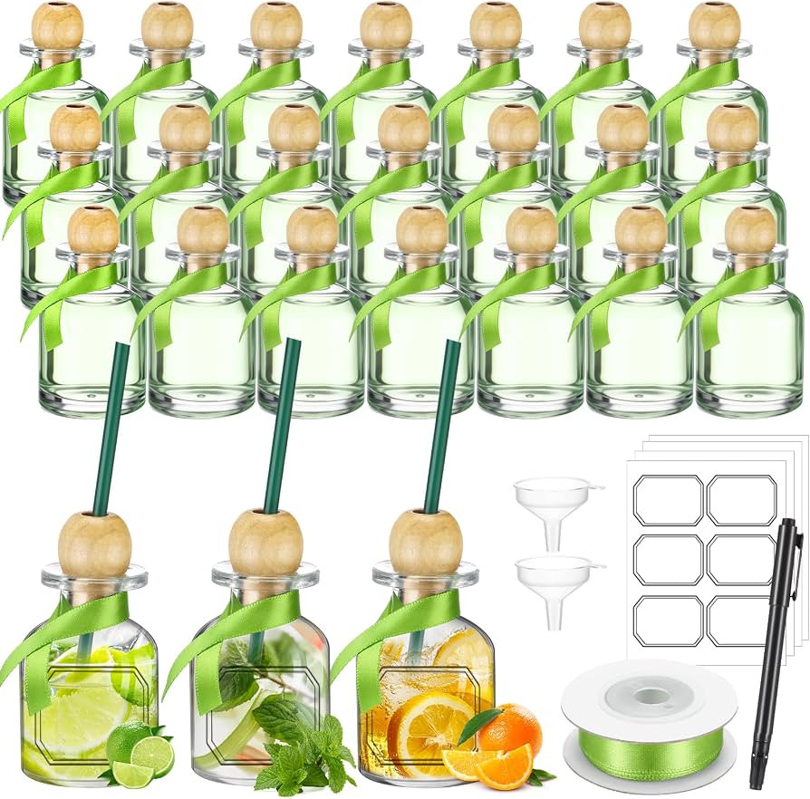 Baderke 24 Pcs 1.7 oz Shot Glasses Patron Bottles with Cork Straw 50ml Mini Empty Tequila Bottles... | Amazon (US)