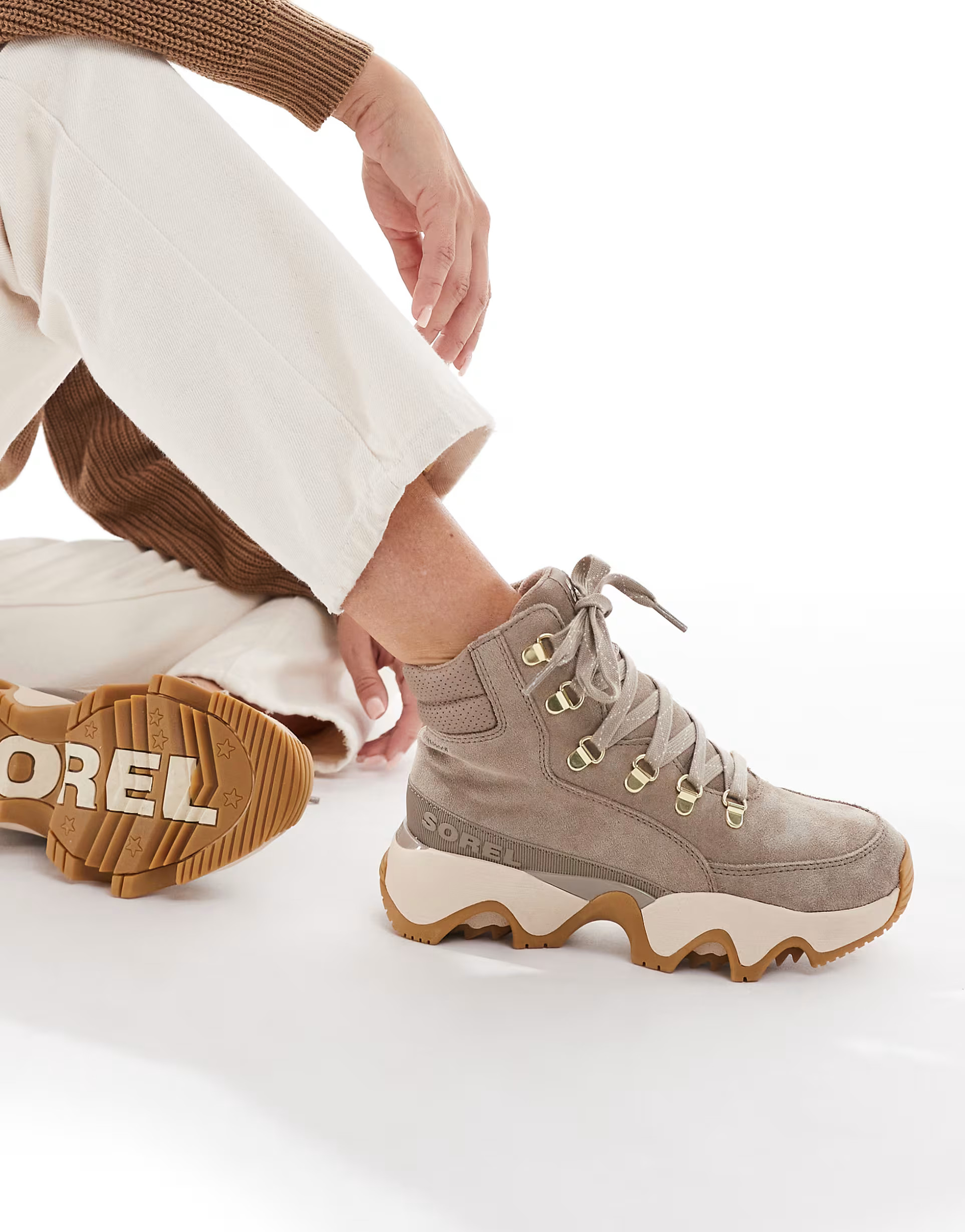 Sorel Kinetic Impact Conquest Plus hiking boots in taupe and gum | ASOS (Global)