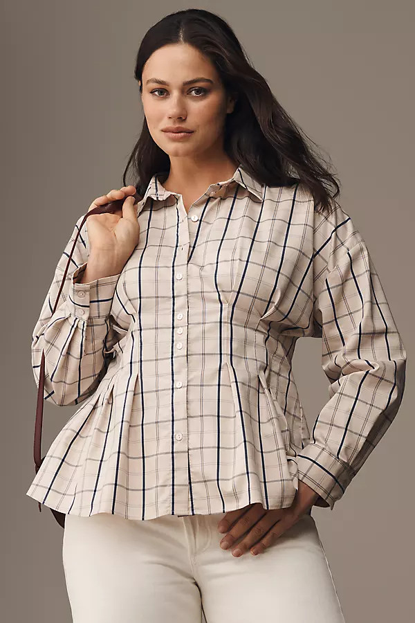 Exquise Tobie Long-Sleeve Waisted Button-Down Shirt | Anthropologie (US)