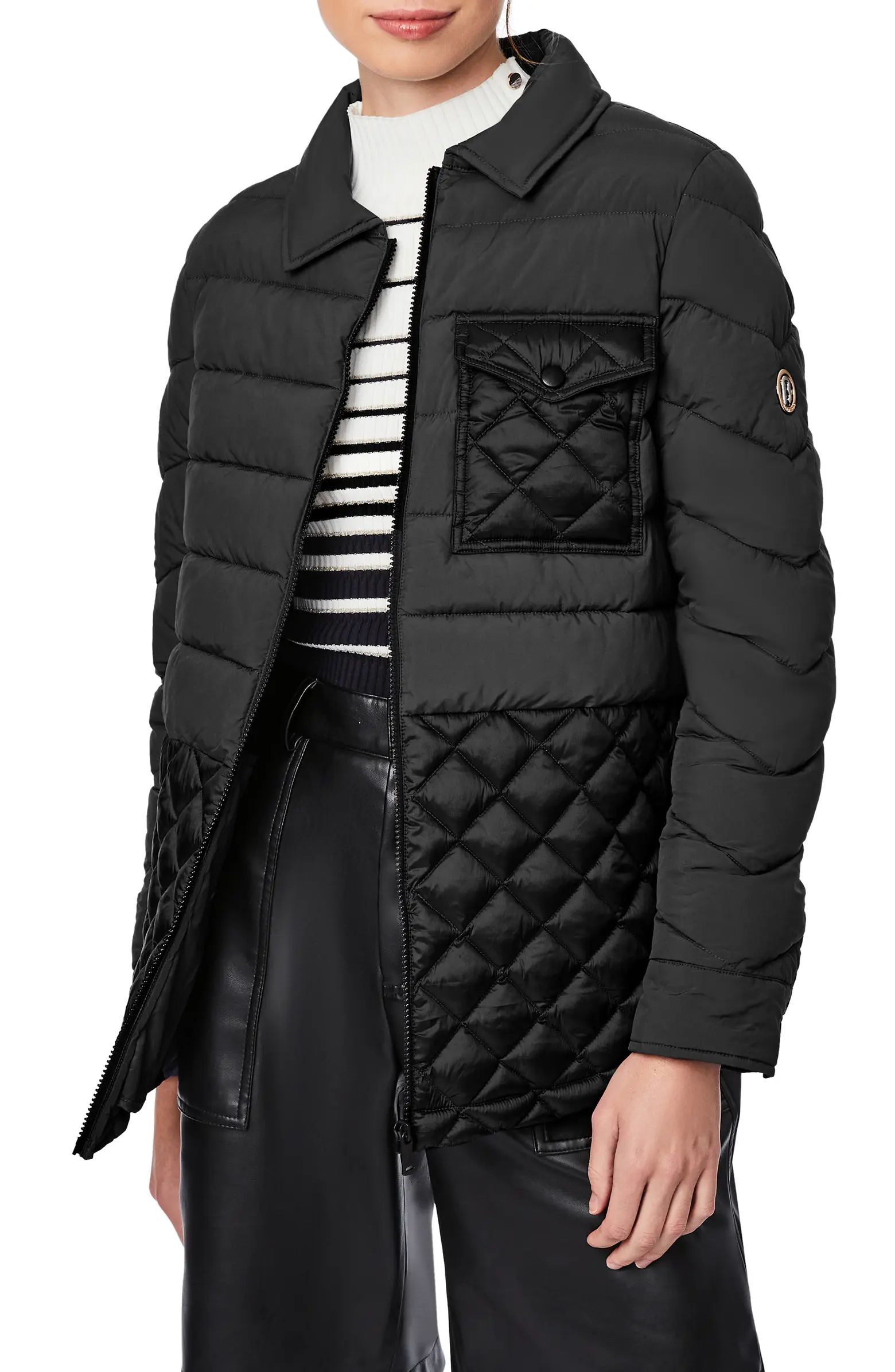 Bernardo Quilted Water Resistant Packable Puffer Shirt Jacket | Nordstrom | Nordstrom