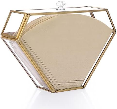 ELLDOO Gold Glass Coffee Filter Holder Coffee Paper Storage Container Filter Paper Dispenser Rack... | Amazon (US)