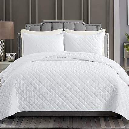 Safonory Quilt Set Full/Queen Size(90"x96", White) - Summer Soft Lightweight Microfiber Diamond S... | Amazon (US)