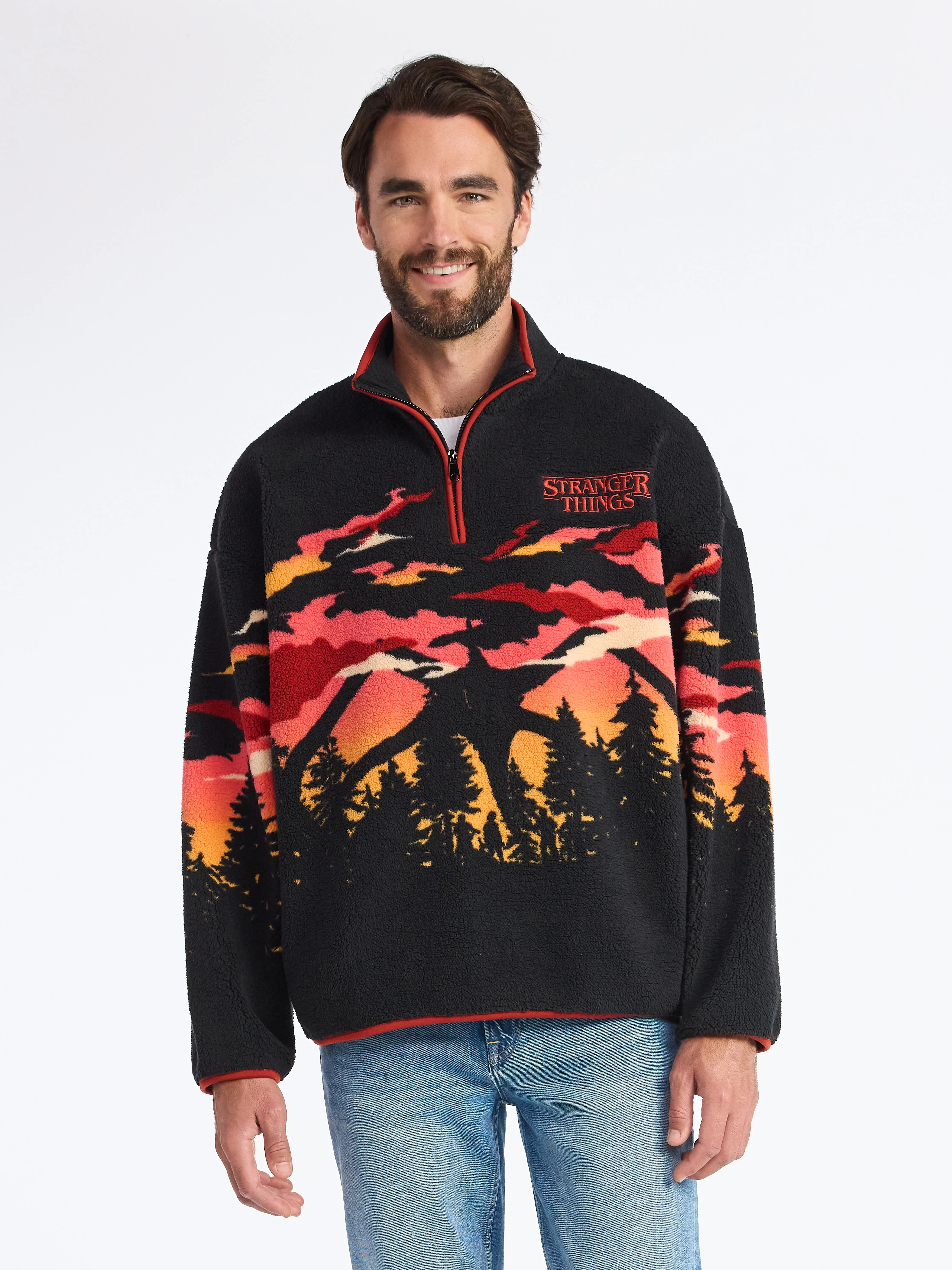 Netflix Stranger Things Logo Men's & Big Men's Faux Shearling Quarter-Zip Jacket, Sizes S-3XL | Walmart (US)