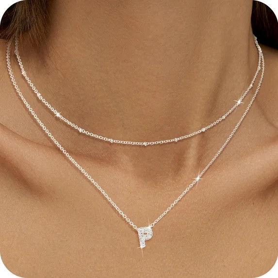 APSVO S925 Sterling Silver Plated Initial Necklaces for Women Girls CZ Letter P Necklace Set Birt... | Walmart (US)