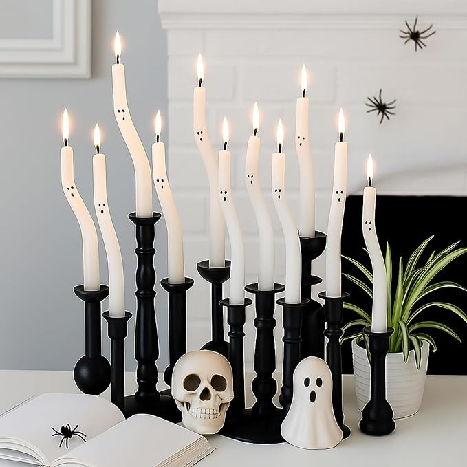 Nuanchu 10 Pcs Halloween Ghost Taper Candles Spiral Unscented White Candles Realistic Twisted Hal... | Amazon (US)