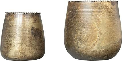 Creative Co-op Distressed Brass Metal Planters with Rim Beading (Set of 2 Sizes) Tealight and Vot... | Amazon (US)