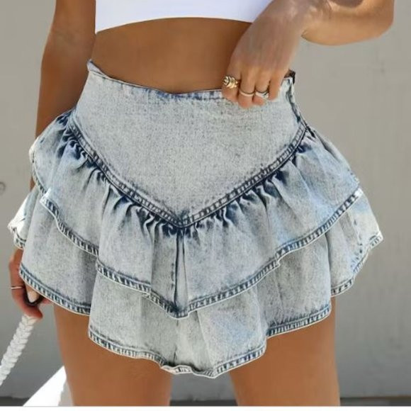 PRETTY ANGLES RUFFLE HEM DENIM SKORT - ACID WASH - VICI - assorted sizes | Poshmark