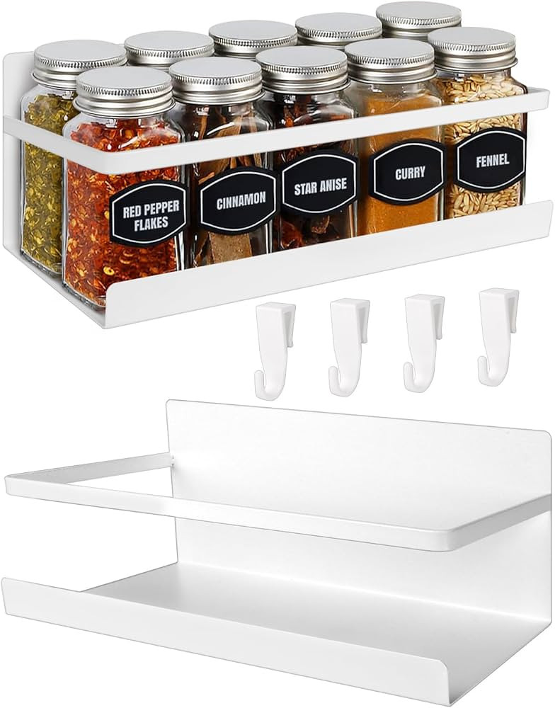 Magnetic Spice Rack for Refrigerator, 2 Pack Magnetic Shelf Fridge Organizer for Spice Jars, Magn... | Amazon (US)