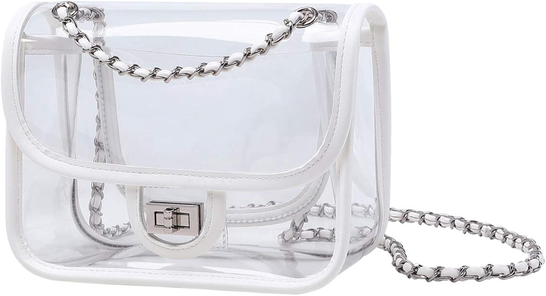 Womens PVC Clear Purse Handbag with Chain Stadium Approved Clear Bag See Through Bag for Working and | Amazon (US)