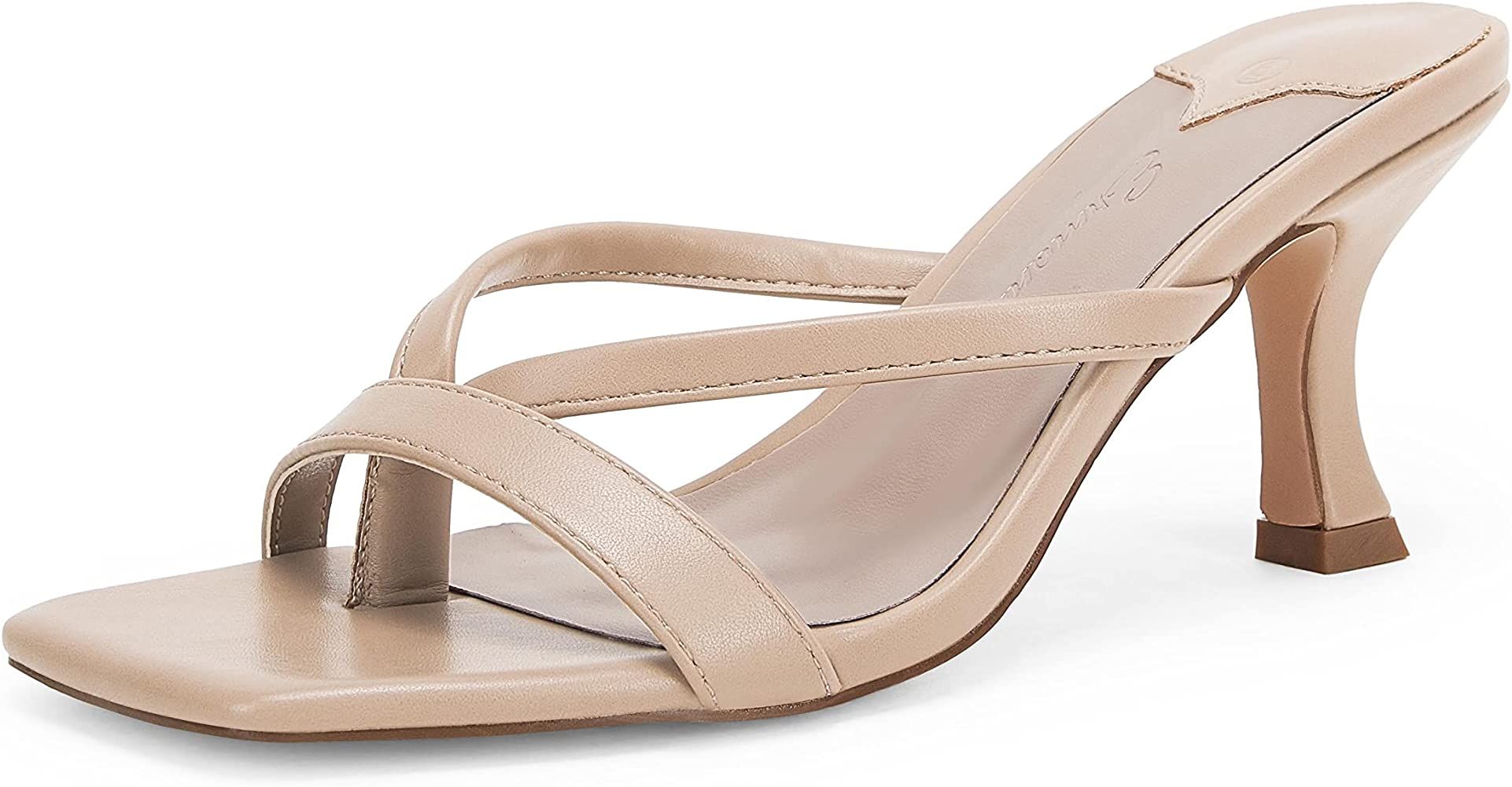 Ermonn Women's Heeled Sandals Kitten Heel Slip On Thong Flip Flops Summer Comfortable Party Slippers | Amazon (US)