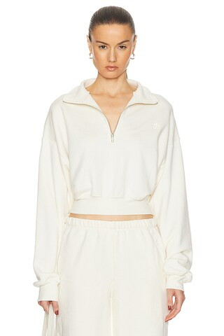 Eterne Cropped Half Zip Sweatshirt in Cream - Cream. Size L (also in M, S, XL). | FWRD 