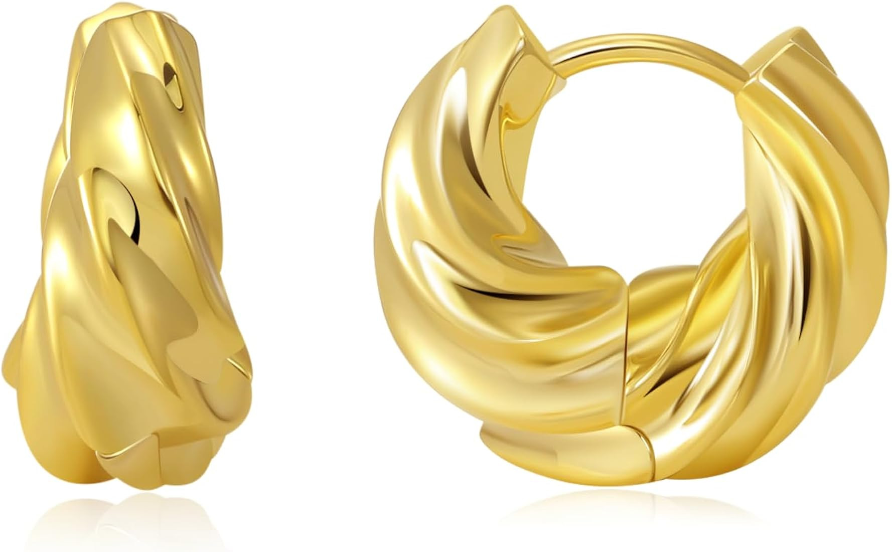 Aprilery 18K Gold Plated Hoop Earrings for Women, Trendy Cubic Zirconia Twisted Rope Chunky Gold ... | Amazon (US)