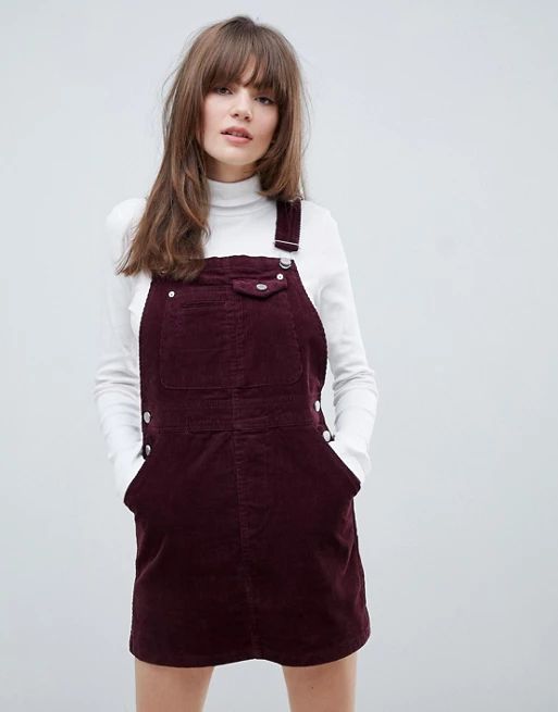 ASOS DESIGN cord overall dress in oxblood | ASOS US