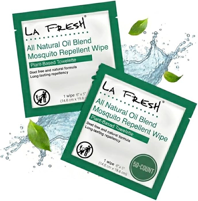 LA Fresh DEET Free Natural Mosquito Repellent Wipes - Long Lasting Bug Repellant - Pack of 50 | Amazon (US)
