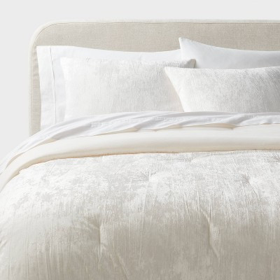 3pc King Luxe Distressed Crinkle Velvet Comforter and Sham Set Ivory - Threshold™: Recycled Polyester, OEKO-TEX Certified | Target