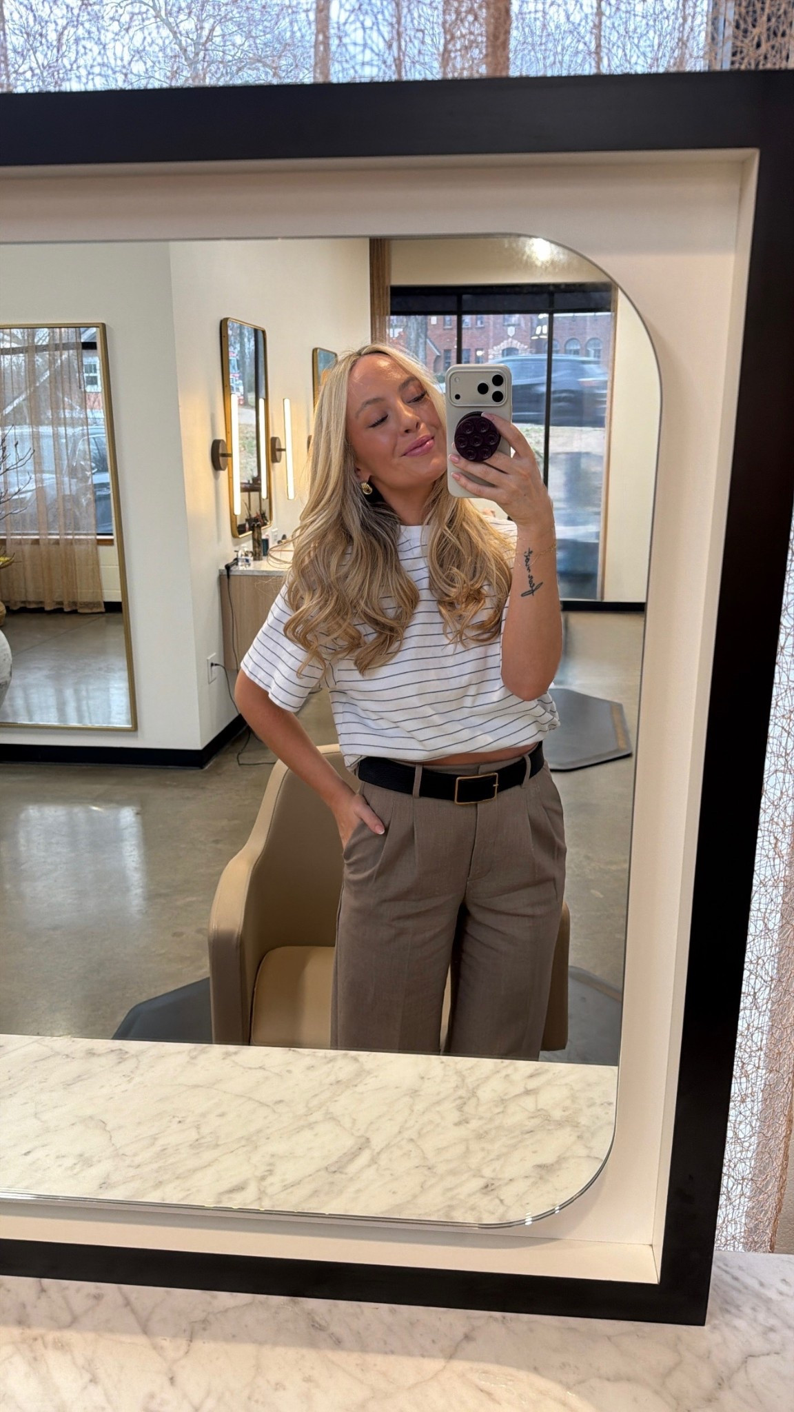 Hair day outfit 💆🏼‍♀️💇🏼‍♀️  this stripe tee is a favorite basic & these trousers come in so many colors! love the minimal plaid if this pair!

#LTKootd #LTKSeasonal