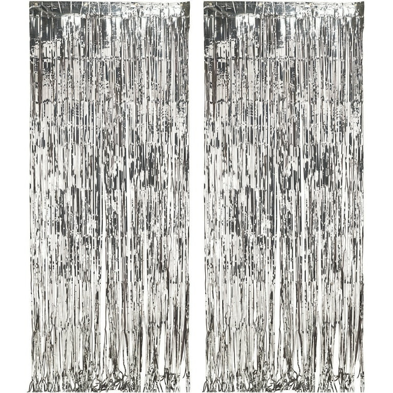Silver Metallic Foil Door Curtain Hanging Decoration, 8' x 3', by Way to Celebrate | Walmart (US)