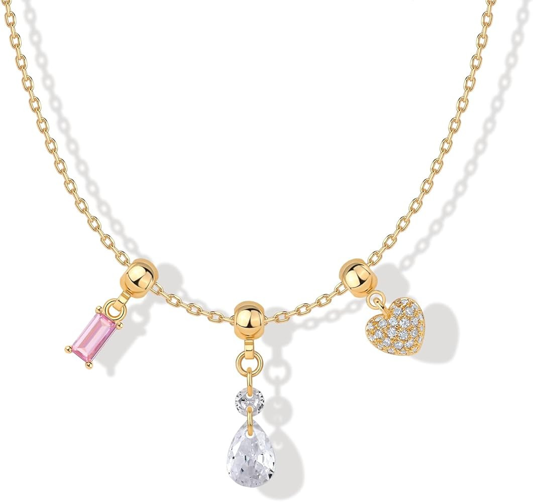 PAVOI 14K Gold Plated Dainty Necklace with Charms Set - Hypoallergenic Adjustable Chain Gold Char... | Amazon (US)
