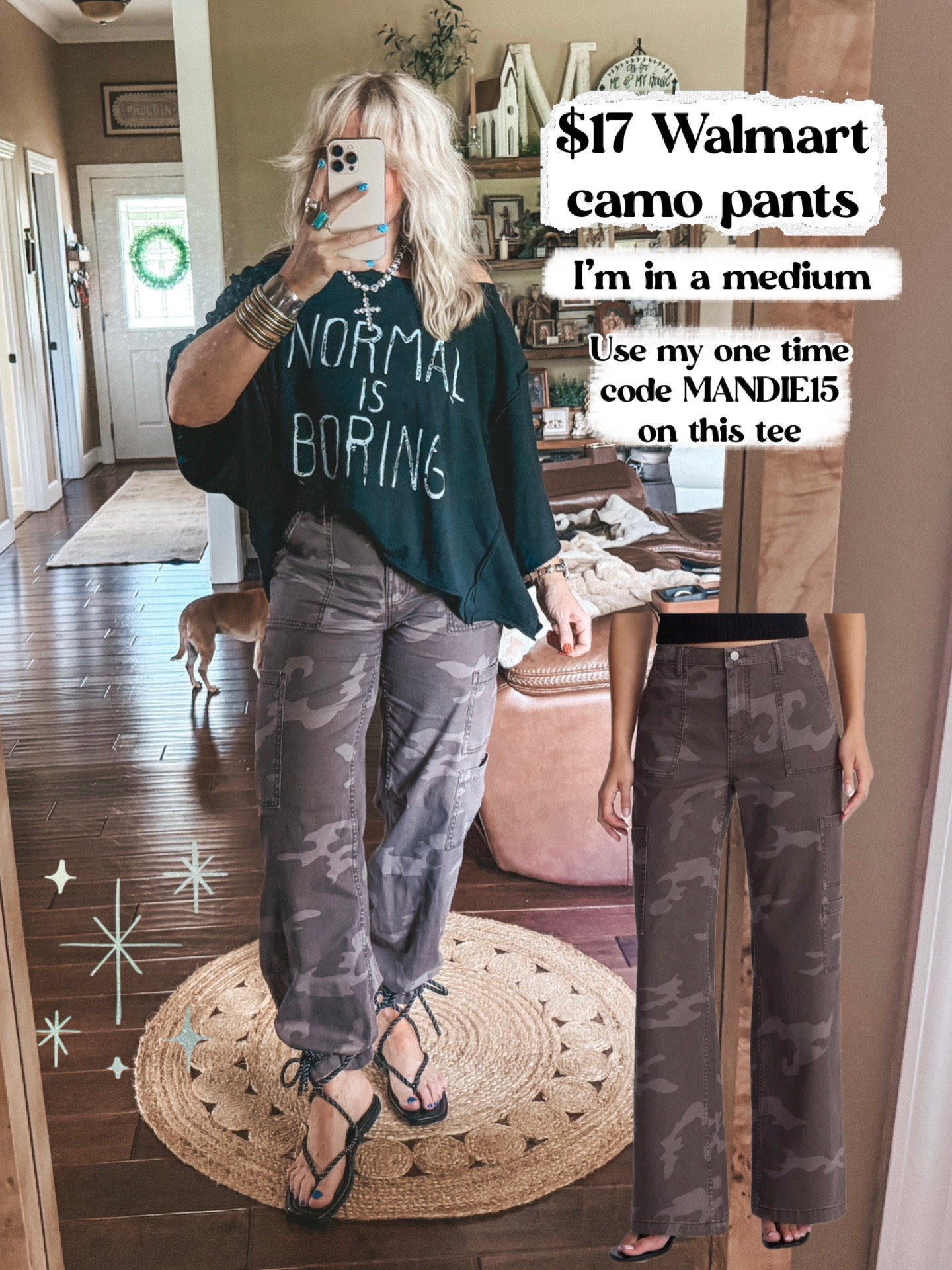 The cutest oversized tee! 🖤✨ 
It’s a one size and I’m wearing a medium in these pants. Sandals I wrapped around my pants and they are true to size.
Use my one time code MANDIE15 to save @thewillowtree

#LTKgrwm #LTKOver40 #LTKootd