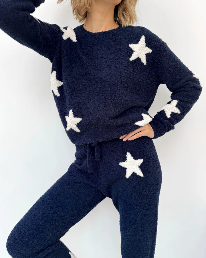 Navy Oat Stars Fuzzy Sweater PJ Set | Splendid