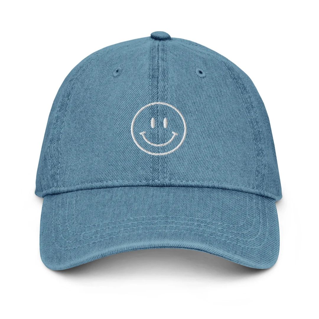 Smiley Face Embroidered Denim Hat Denim Hat With Smiley Face - Etsy | Etsy (US)