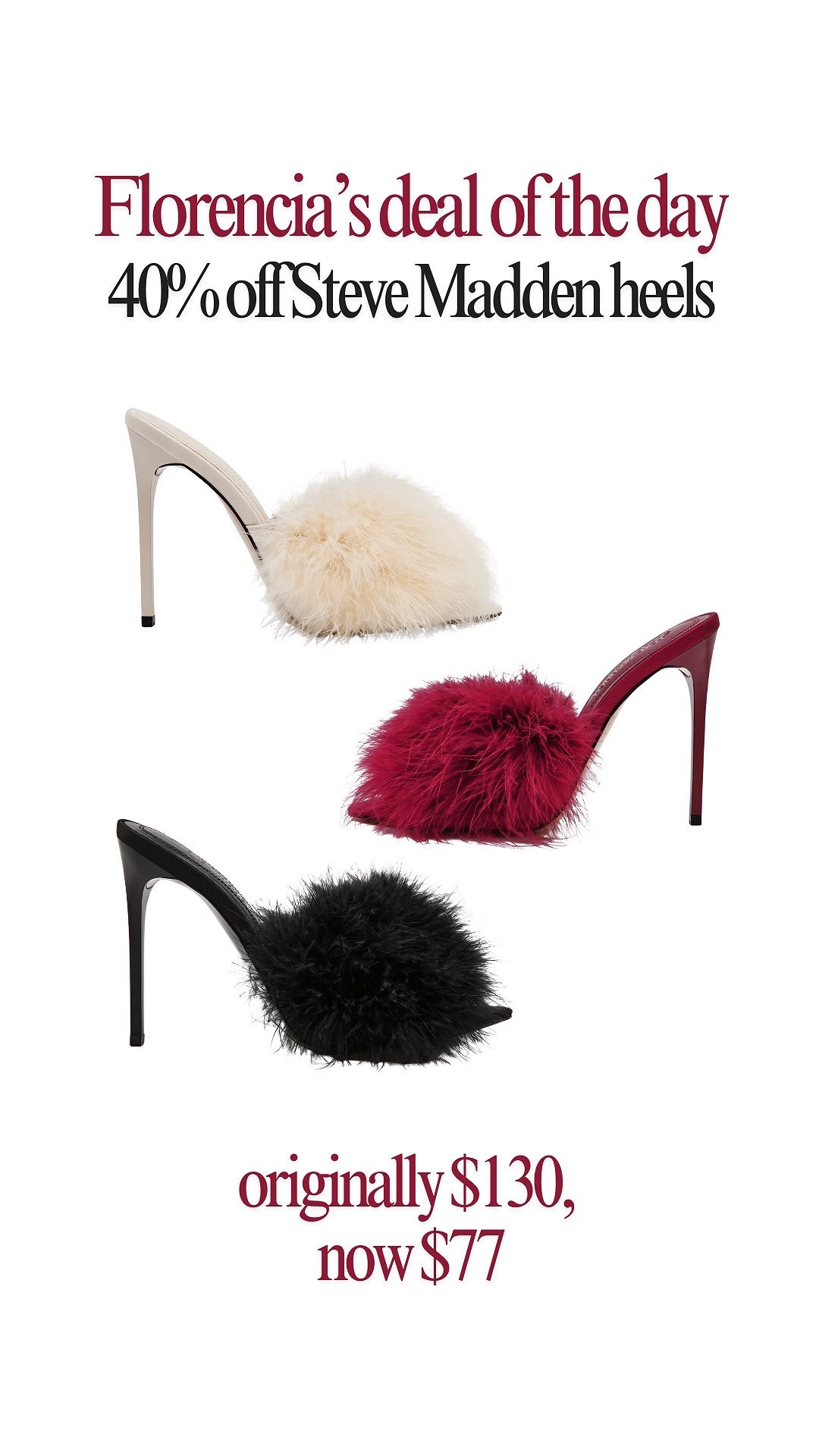 Good morning ladies and happy Sunday!☀️☀️

Today deal of the day is this pair of heels I found well personal shopping for my girls Vegas trip-

I think these would be the perfect addition of some texture in your winter wardrobe! 

So fun for a night out 😎🤪

#LTKGiftGuide #LTKdayinmylife #LTKgrwm