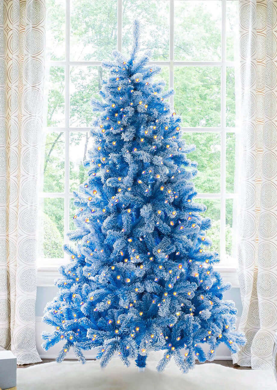 7.5 Foot Blue flock Tree LED Lights | King of Christmas