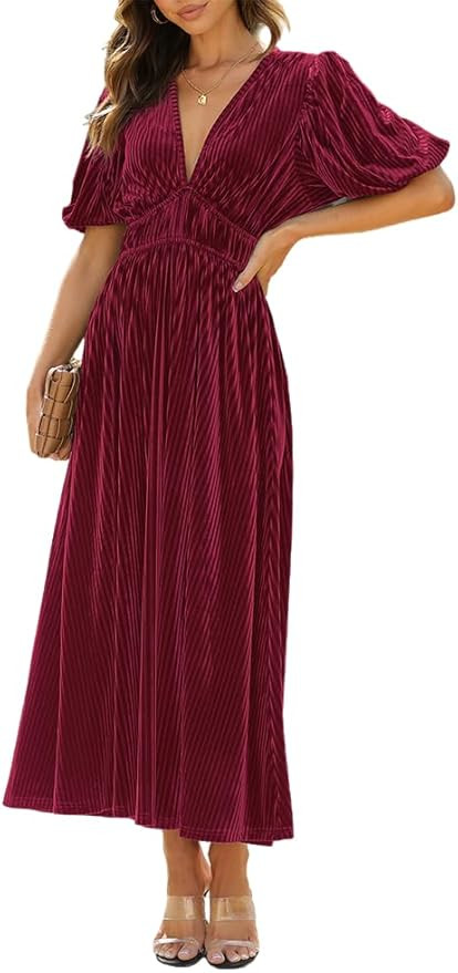 Women's Velvet Maxi Dress Formal Dresses for Wedding Guest Dress | Amazon (US)