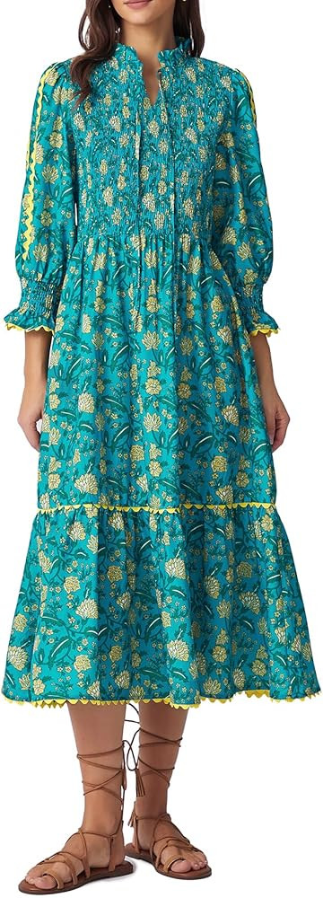 Kedera Women's Spring Boho Floral Midi Dress 2026 Casual Long Sleeve V Neck Flowy Beach Vacation ... | Amazon (US)