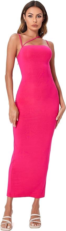 SheIn Women's Spaghetti Strap Bodycon Maxi Dress Sleeveless Thigh Pencil Cami Long Dresses | Amazon (US)