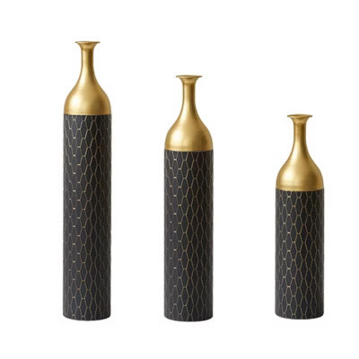Racxily Set of 3 Black & Gold Metal Vases, Elegant Floor Vases for Floral Display and Wedding Gift | Target