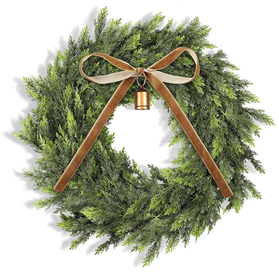 Dingion Cedar Wreath 12 Inch Brown Faux Cedar Christmas Outdoor Wreath Realistic with Vintage Rus... | Amazon (US)