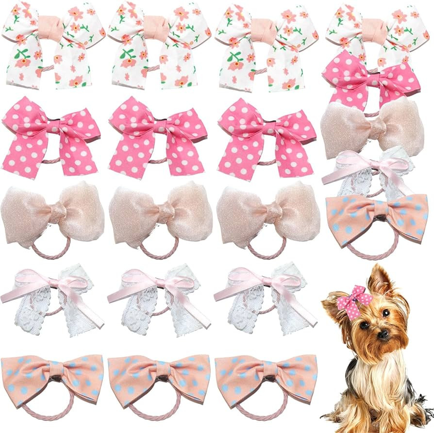 20pcs Dog Hair Bow Bowknot, Dog Bows Cute, Puppy Hair Bows Mix Styles Pet Grooming Rubber Bands D... | Amazon (US)
