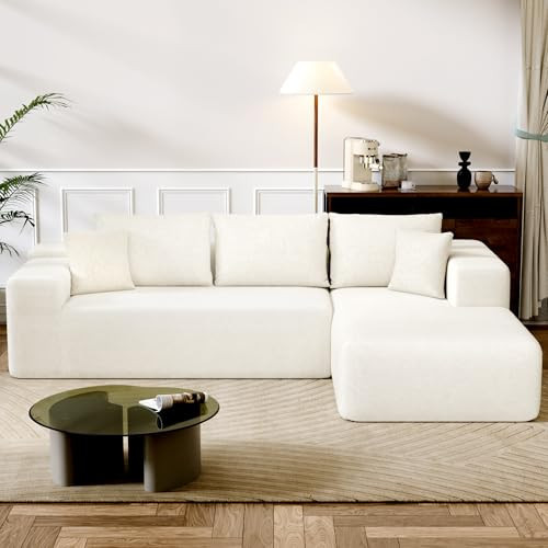 ChicFurnit 104" Cloud Sectional Couches, Modular L-Shape Sofa with Deep Seat, Full Foam Sectional Couch with Left Chaise, Floor Boneless Sofa for Living Room Bedroom, No Assembly Required, Beige | Amazon (US)