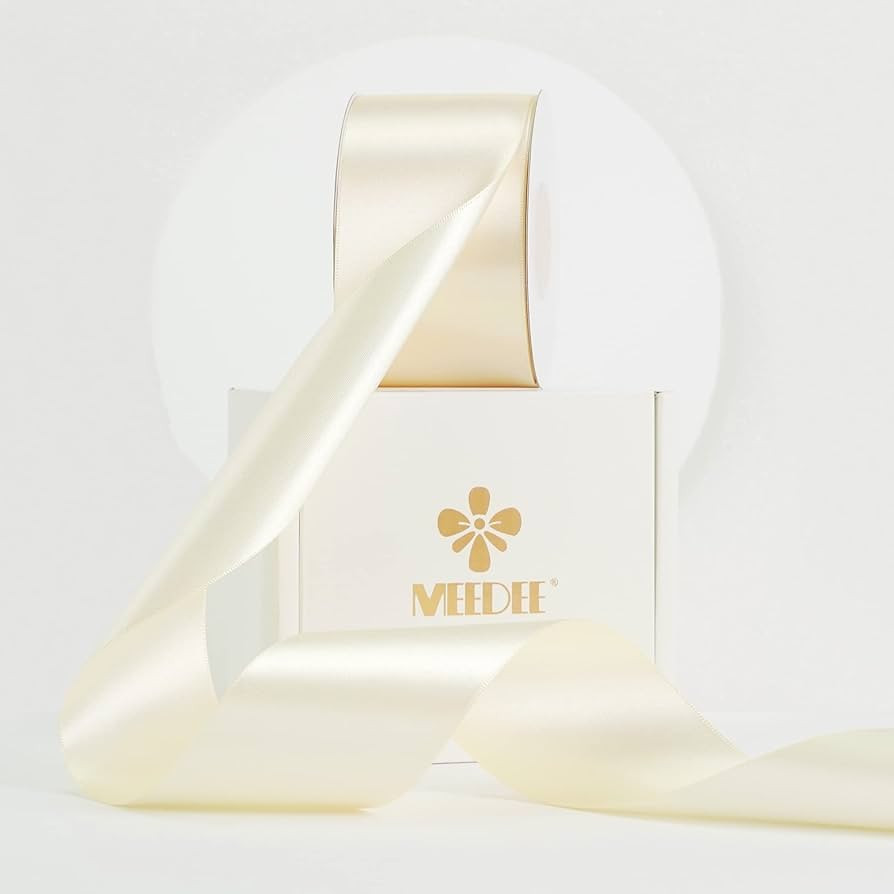 MEEDEE Ivory Satin Ribbon 2 Inch Ivory Ribbon Lux Satin Double Faced Ribbon by 25 Yards Ivory Sil... | Amazon (US)