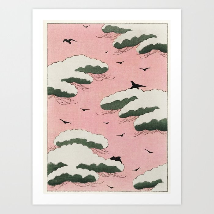 Vintage Pink Sky And Cloud Illustration Art Print | Society6