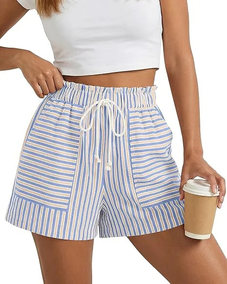 FreshPretty Casual Striped Shorts for Women Spring Summer Elastic Waist Y2K Lounge Vacation Beach... | Walmart (US)