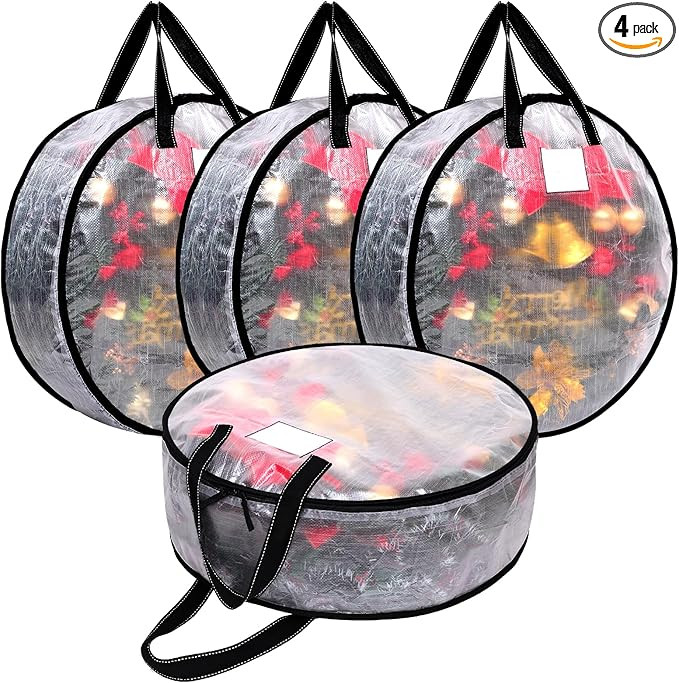 4 Pack Clear Christmas Wreath Storage Container, 30 x 8 Inch Wreath Storage Bag with Sturdy Handl... | Amazon (US)