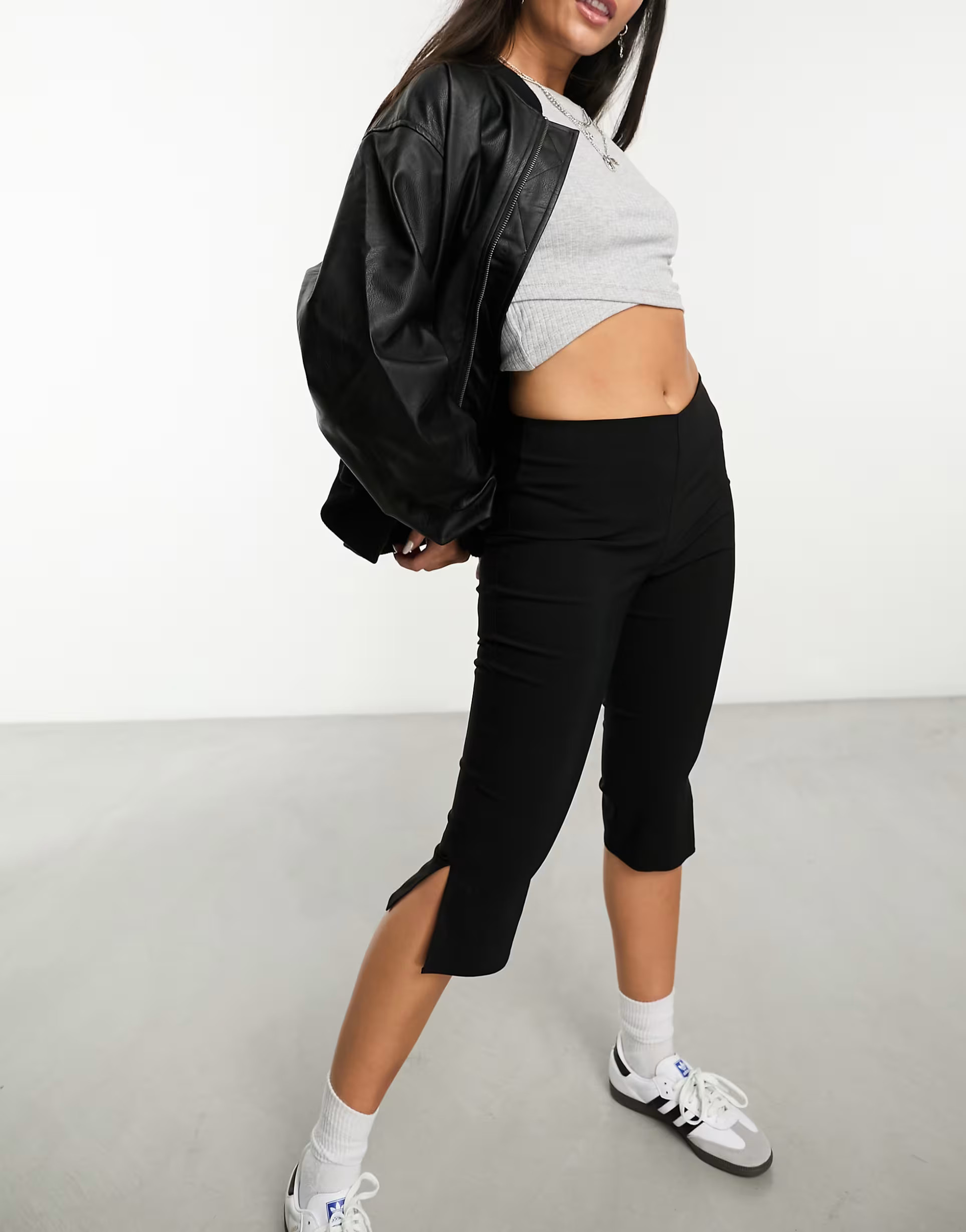 COLLUSION slim split hem capri pant in black | ASOS (Global)