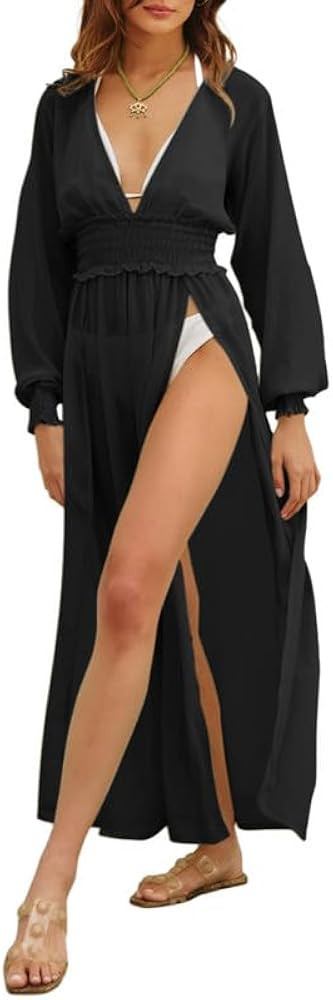 Dokotoo Womens Summer Long Maxi Mech Vacation Beach Dresses Outfits Elastic Waist Swimsuit Coveru... | Amazon (US)