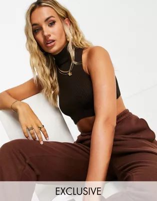 Missguided co-ord knitted high neck racer top in chocolate | ASOS (Global)