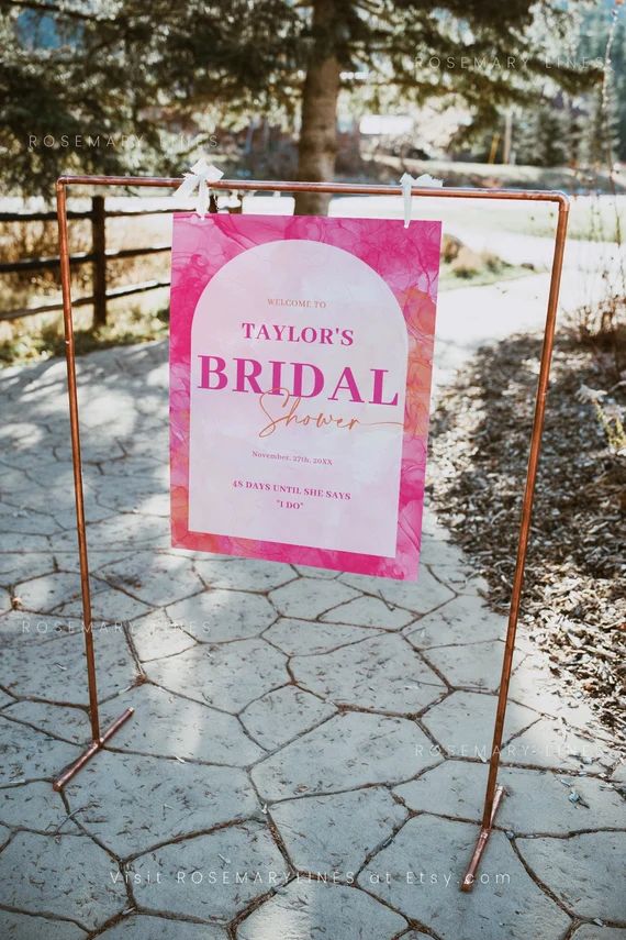 Pink orange bridal shower welcome sign template, hot pink welcome sign, fuchsia bridal shower sig... | Etsy (US)