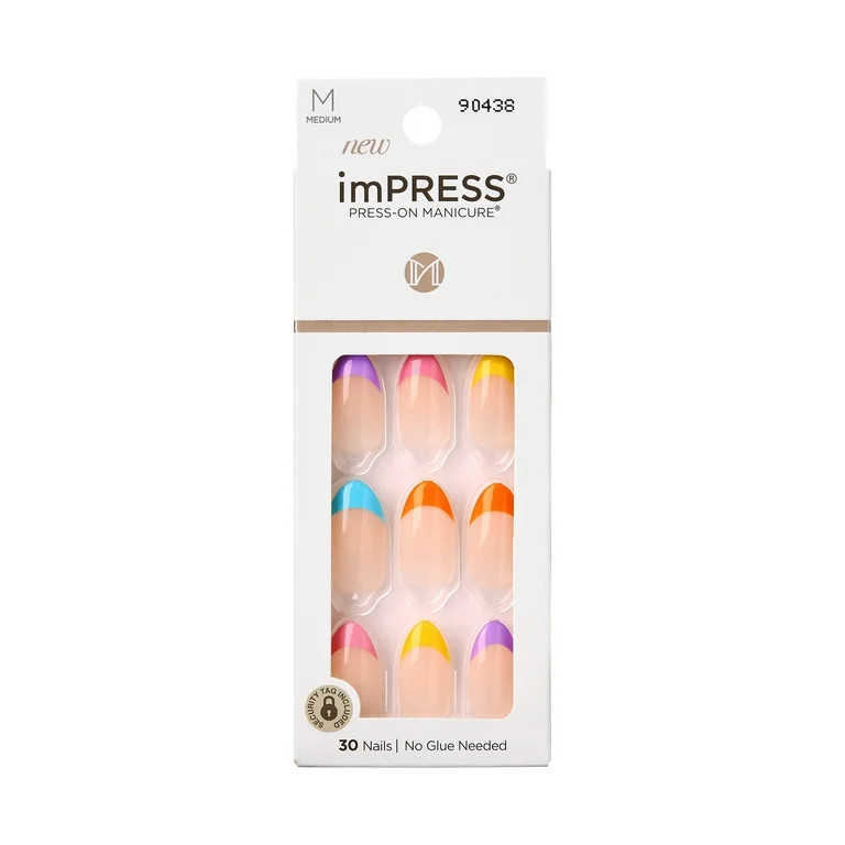 KISS imPRESS Medium Almond Gel Press-On Nails, Glossy Multicolored French, 30 Pieces | Walmart (US)