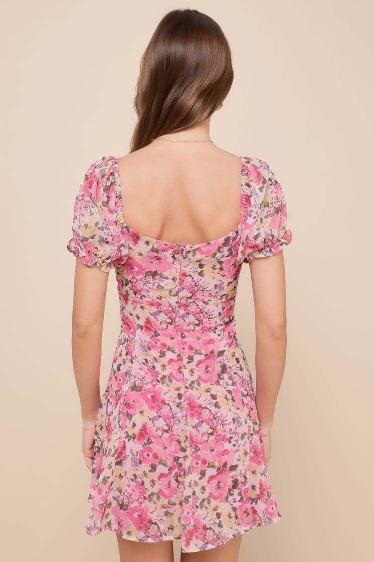 Precious Perspective Pink Floral Puff Sleeve Mini Dress | Lulus